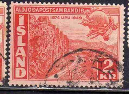 ISLANDA ICELAND ISLANDE 1949 UPU 75th ANNIVERSARY THINGVELLIR ROAD 2k USED USATO OBLITERE' - Used Stamps