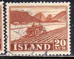 ISLANDA ICELAND ISLANDE 1950 1954 TRACTOR PLOWING 20a USED USATO OBLITERE' - Used Stamps