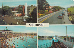 UK - Southport - Old Views - Bus - Cars - Train On The Bridge - Eisenbahn - Bath - Nice Stamp 1972 - Southport