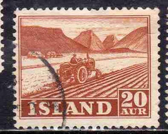 ISLANDA ICELAND ISLANDE 1950 1954 TRACTOR PLOWING 20a USED USATO OBLITERE' - Oblitérés