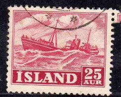ISLANDA ICELAND ISLANDE 1950 1954 TRAWLER 25a USED USATO OBLITERE' - Gebraucht