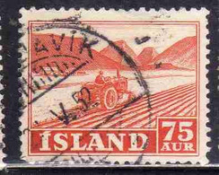 ISLANDA ICELAND ISLANDE 1950 1954 TRACTOR PLOWING 75a USED USATO OBLITERE' - Oblitérés