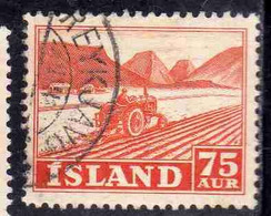 ISLANDA ICELAND ISLANDE 1950 1954 TRACTOR PLOWING 75a USED USATO OBLITERE' - Gebraucht