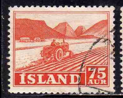 ISLANDA ICELAND ISLANDE 1950 1954 TRACTOR PLOWING 75a USED USATO OBLITERE' - Used Stamps