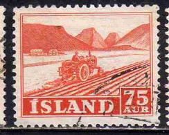 ISLANDA ICELAND ISLANDE 1950 1954 TRACTOR PLOWING 75a USED USATO OBLITERE' - Gebruikt