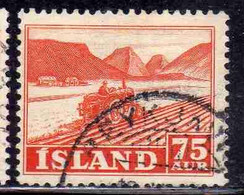 ISLANDA ICELAND ISLANDE 1950 1954 TRACTOR PLOWING 75a USED USATO OBLITERE' - Gebruikt