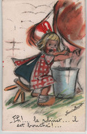 CPA Illustrateur Germaine Bouret - Fillette En Train De Traire Une Vache - Humour - Petite Fille En Relief - - Bouret, Germaine