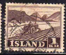 ISLANDA ICELAND ISLANDE 1950 1954 TRACTOR PLOWING 1k USED USATO OBLITERE' - Gebraucht