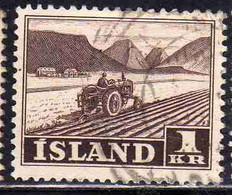 ISLANDA ICELAND ISLANDE 1950 1954 TRACTOR PLOWING 1k USED USATO OBLITERE' - Oblitérés
