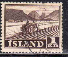 ISLANDA ICELAND ISLANDE 1950 1954 TRACTOR PLOWING 1k USED USATO OBLITERE' - Gebraucht