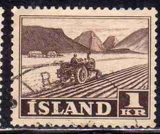 ISLANDA ICELAND ISLANDE 1950 1954 TRACTOR PLOWING 1k USED USATO OBLITERE' - Gebruikt