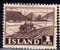 ISLANDA ICELAND ISLANDE 1950 1954 TRACTOR PLOWING 1k USED USATO OBLITERE' - Gebraucht