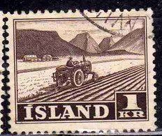 ISLANDA ICELAND ISLANDE 1950 1954 TRACTOR PLOWING 1k USED USATO OBLITERE' - Gebruikt