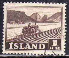 ISLANDA ICELAND ISLANDE 1950 1954 TRACTOR PLOWING 1k USED USATO OBLITERE' - Usati