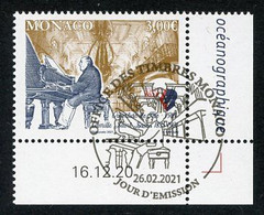 MONACO (2021) Centenaire Mort Camille Saint-Saëns (1835-1921), Compositeur, Ouverture De Fête, Piano, Music - Coin Daté - Used Stamps