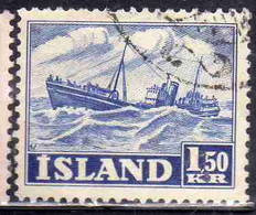 ISLANDA ICELAND ISLANDE 1950 1954 TRAWLER 1.50k USED USATO OBLITERE' - Gebraucht