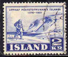 ISLANDA ICELAND ISLANDE 1951 ISLAND'S POSTALE SERIVICE 175 ANNIVERSARY 2k USED USATO OBLITERE' - Usati