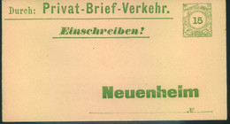 1887 HEIDELBERG BEUENHEIM,  PRIVAT-BRIEF-VERKEHR; Seltener 15 Pfg. Einschreibumschlag. Sauber Ungebraucht. - Privatpost