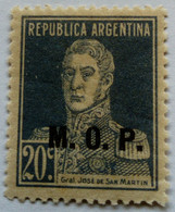 Argentine Argentina 1923 San Martin Surchargé Overprinted M.O.P. Service Servicio Yvert S221(A) * MH - Oficiales