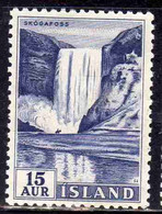 ISLANDA ICELAND ISLANDE 1956 WATERFALLS SKOGA FALLS 15a  MH - Unused Stamps