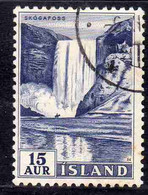 ISLANDA ICELAND ISLANDE 1956 WATERFALLS SKOGA FALLS 15a USED USATO OBLITERE' - Poste Aérienne