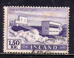 ISLANDA ICELAND ISLANDE 1956 WATERFALLS SOGS 1.50k USED USATO OBLITERE' - Airmail