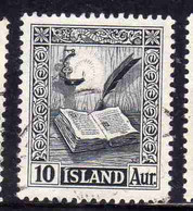 ISLANDA ICELAND ISLANDE 1953 REJKJABOK 10A USED USATO OBLITERE' - Used Stamps