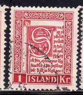 ISLANDA ICELAND ISLANDE 1953 CORNER OF 15th CENTURY MANUSCRIPT  STJORN 1k USED USATO OBLITERE' - Luftpost