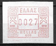 GREECE 1984 FRAMA Stamp 27 DR 009 Athens Central Hellas M 6 MNH - Timbres De Distributeurs [ATM]