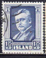 ISLANDA ICELAND ISLANDE 1954 HANNES HAFSTEIN  1.25k USED USATO OBLITERE' - Usati