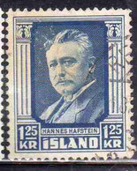 ISLANDA ICELAND ISLANDE 1954 HANNES HAFSTEIN  1.25k USED USATO OBLITERE' - Usados