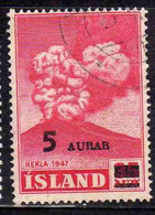 ISLANDA ICELAND ISLANDE 1954 SURCHARGED VOLCANO HEKLA 5a On 35 USED USATO OBLITERE' - Gebraucht