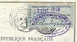 Permis Chasse Chambrey 1949 à 1955 / Timbres N° 59  63 / 67 Général / 68 Et 69 National + Cachet Annulation Au Verso - Brieven En Documenten