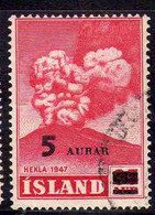 ISLANDA ICELAND ISLANDE 1954 SURCHARGED VOLCANO HEKLA 5a On 35 USED USATO OBLITERE' - Oblitérés