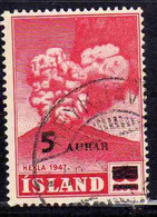 ISLANDA ICELAND ISLANDE 1954 SURCHARGED VOLCANO HEKLA 5a On 35 USED USATO OBLITERE' - Oblitérés