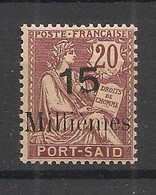 PORT SAID - 1921 - N°Yv. 65 - Type Mouchon 15m Sur 20c Brun-lilas - Signé CALVES - Neuf Luxe ** / MNH / Postfrisch - Neufs