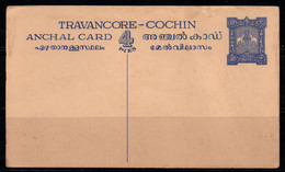 CA408- COVERAUCTION!!! - INDIA - TRAVANCORE-COCHIN -MINT STATIONERY POSTCARD - Travancore-Cochin