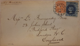 SOUTH AUSTRALIA 1879 QV 6d Blue + 2d ORANGE Franked On Cover Adelaide To LONDON Via Brindisi Very Fine As Per Scan - Storia Postale