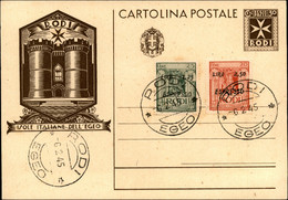 Egeo - Rodi - Espressi (5 + 6) Su Cartolina Postale Da 30 Cent (C1/3) - Rodi 6.2.45 - Unclassified