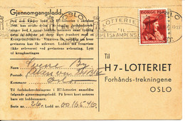 Norway Postcard H7 Lottery Oslo 30-10-1946 - Lettres & Documents