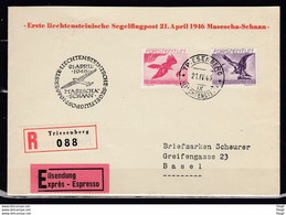 Aangetekende Brief Van Triesenberg Naar Basel (Zwitserland) Erste Liechtensteinische Maseschaschaan - Covers & Documents