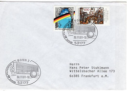 54385 - Bund - 2001 - 100Pfg Liegnitz MiF A Bf SoStpl BONN - DEUTSCHE POST ZENTRALE -> Frankfurt - Correo Postal