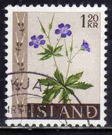 ISLANDA ICELAND ISLANDE 1960 1962 FLORA FLOWERS PLANTS WILD GERANIUM 1.20k USED USATO OBLITERE' - Oblitérés