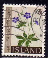 ISLANDA ICELAND ISLANDE 1960 1962 FLORA FLOWERS PLANTS WILD GERANIUM 1.20k USED USATO OBLITERE' - Oblitérés
