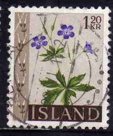 ISLANDA ICELAND ISLANDE 1960 1962 FLORA FLOWERS PLANTS WILD GERANIUM 1.20k USED USATO OBLITERE' - Used Stamps