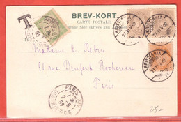 NORVEGE CARTE TAXEE DE 1902 DE KRISTIANA POUR PARIS FRANCE - Briefe U. Dokumente