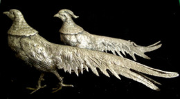 OISEAUX . FAISAN ,COUPLE DE FAISANS EN MÉTAL ARGENTÉ  PAIR OF  PHEASANT . BIRDS  Antique  SILVER PLATE METAL SCULPTURE - Metallo
