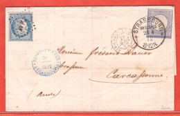 FRANCE OCCUPATION ALLEMANDE LETTRE MIXTE DE 1872 DE STRASBOURG POUR CARCASSONNE - Krieg 1870