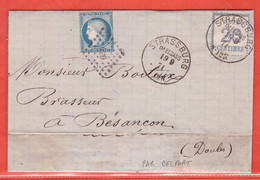 FRANCE OCCUPATION ALLEMANDE LETTRE MIXTE DE 1871 DE STRASBOURG POUR BESANCON PAR BELFORT - Krieg 1870