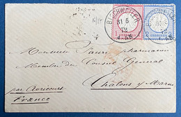 Lettre Alsace Lorraine 1872 N°4 & 5 Obl Dateur Allemand Bischweiler Pour Chalons Sur Marne +  Entrée Par Belfort TTB - Lettres & Documents